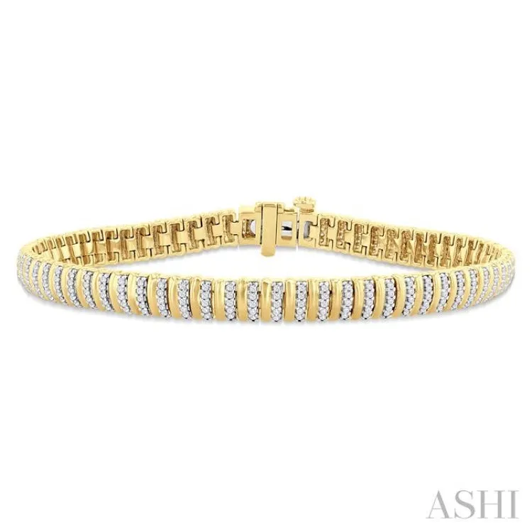 1 Ctw Ribbed Round Cut Diamond Bracelet in 10K Yellow Gold