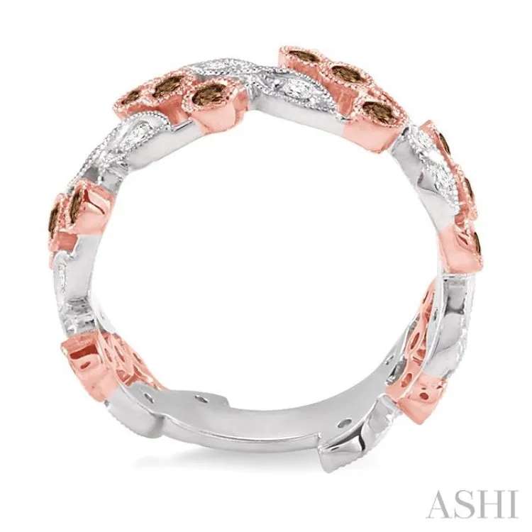 1/3 Ctw Round Cut White and Champagne Brown Diamond Ring in 14K White and Rose Gold