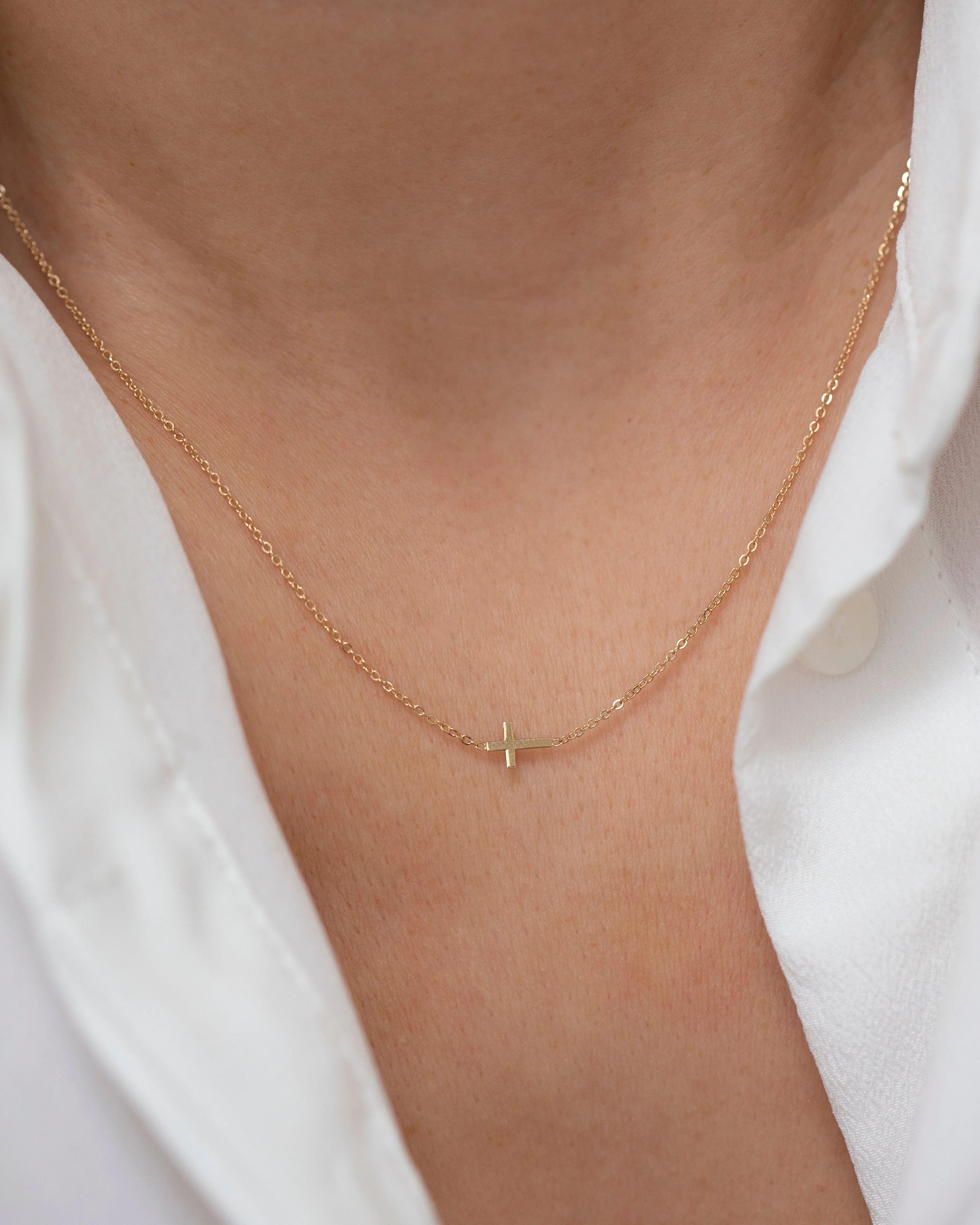 14k Gold Dainty Sideway Cross