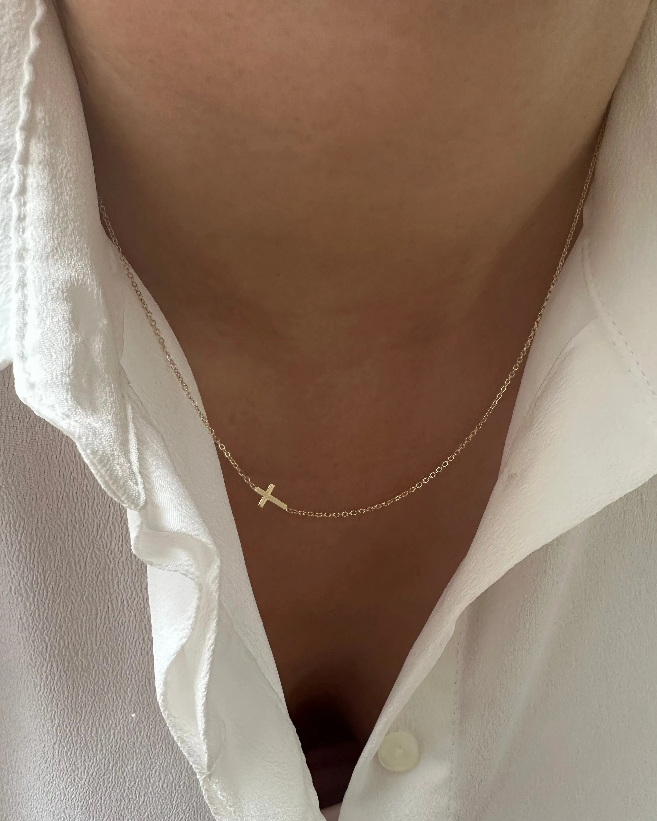 14k Gold Dainty Sideway Cross