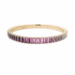 18K Gold Stretch Emerald Cut Ombre Pink Sapphire Tennis Bracelet