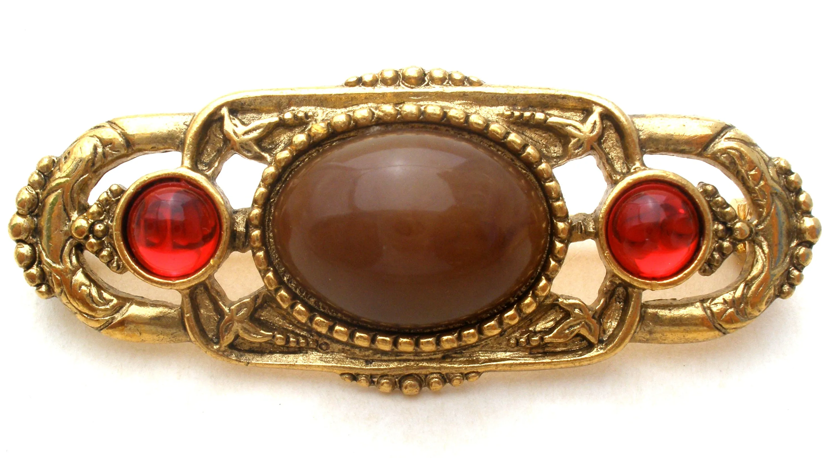 1928 Co Red & Brown Rhinestone Bar Pin Brooch