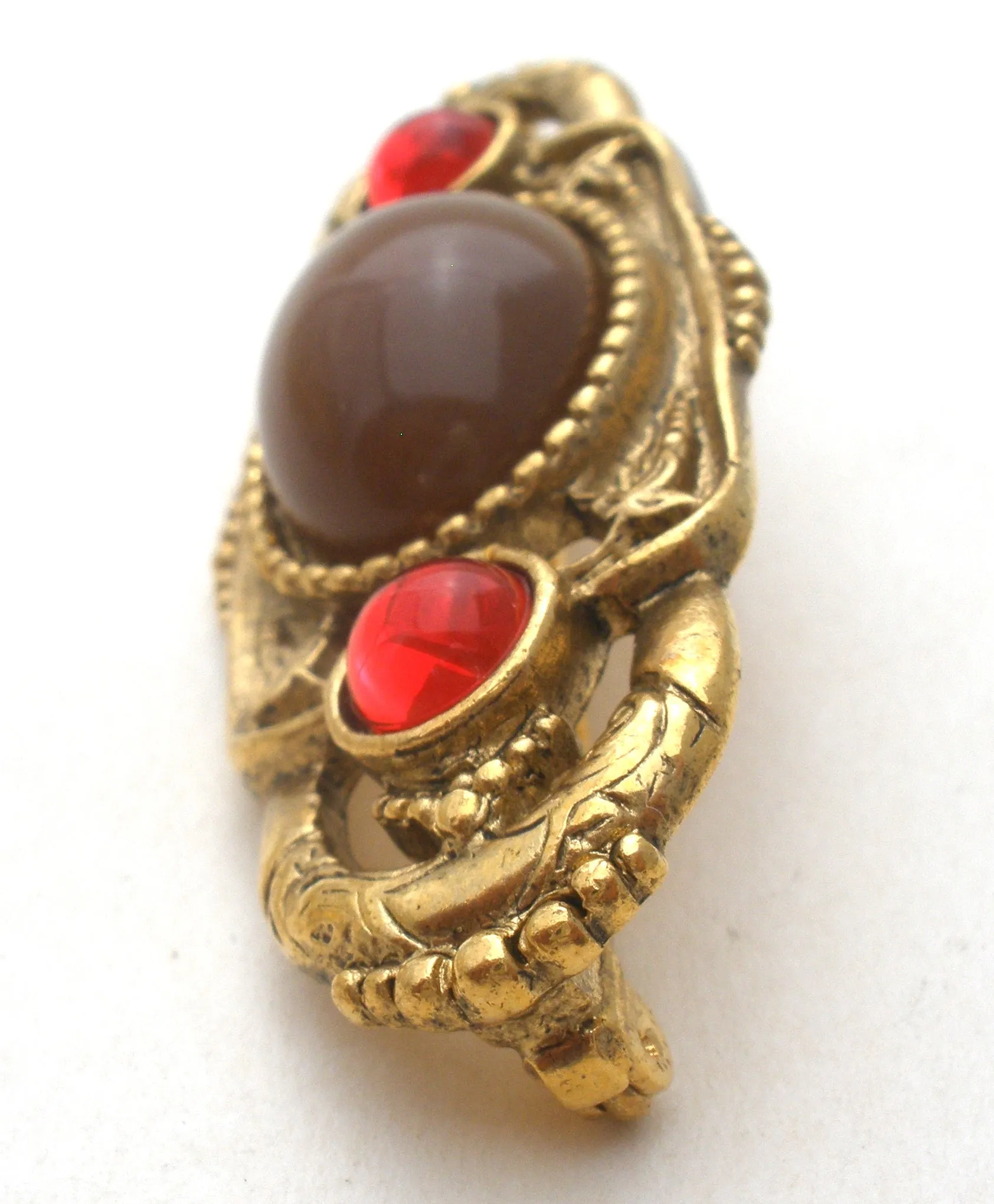 1928 Co Red & Brown Rhinestone Bar Pin Brooch