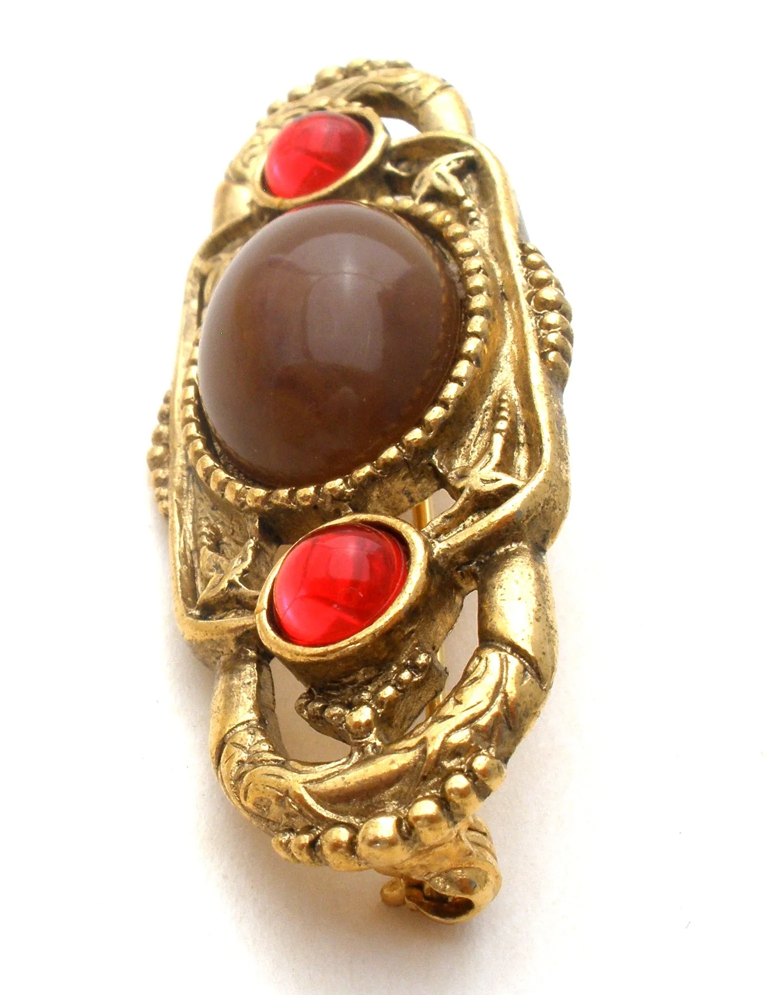 1928 Co Red & Brown Rhinestone Bar Pin Brooch