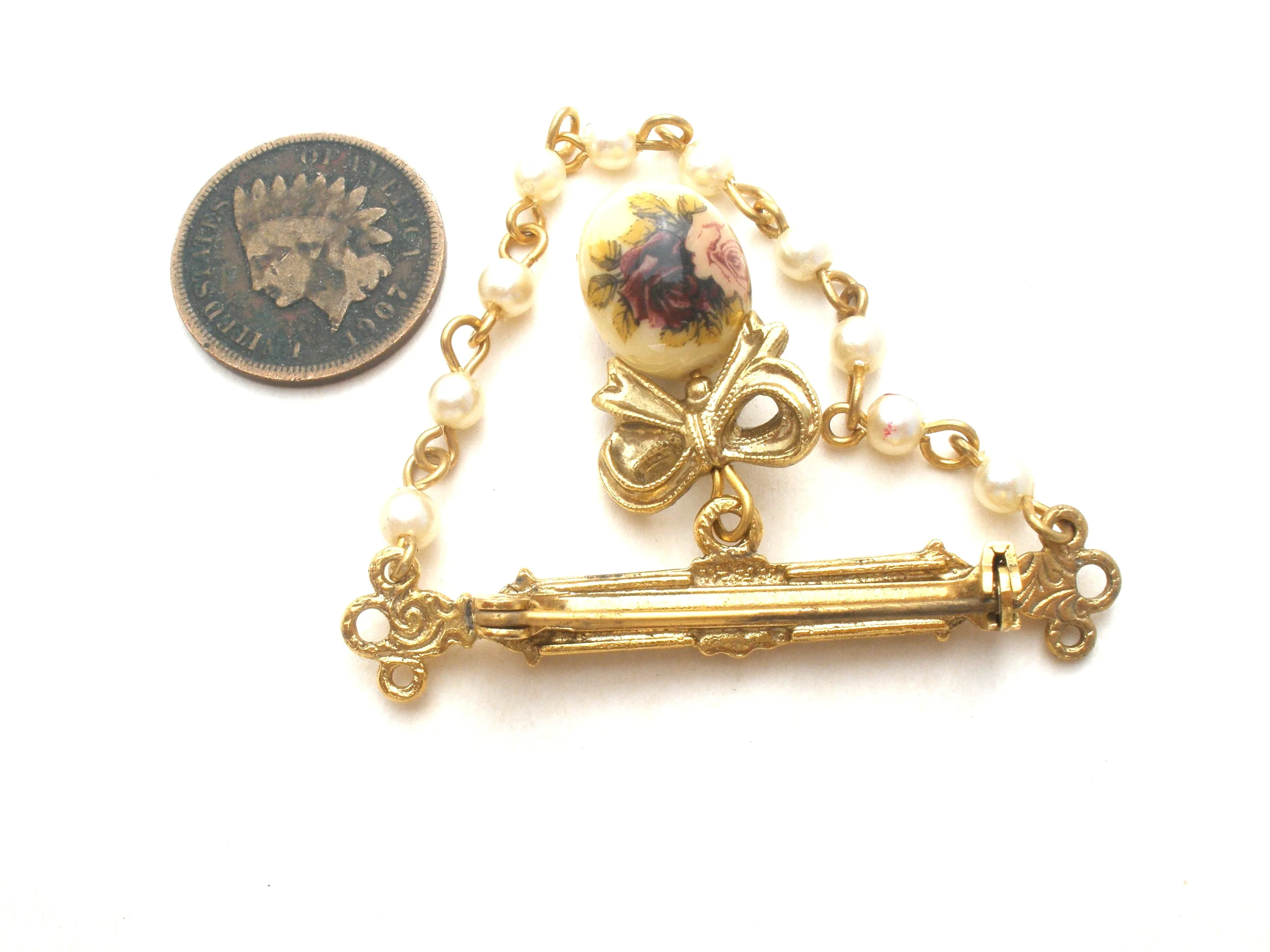 1928 Co Rose & Pearl Brooch Vintage