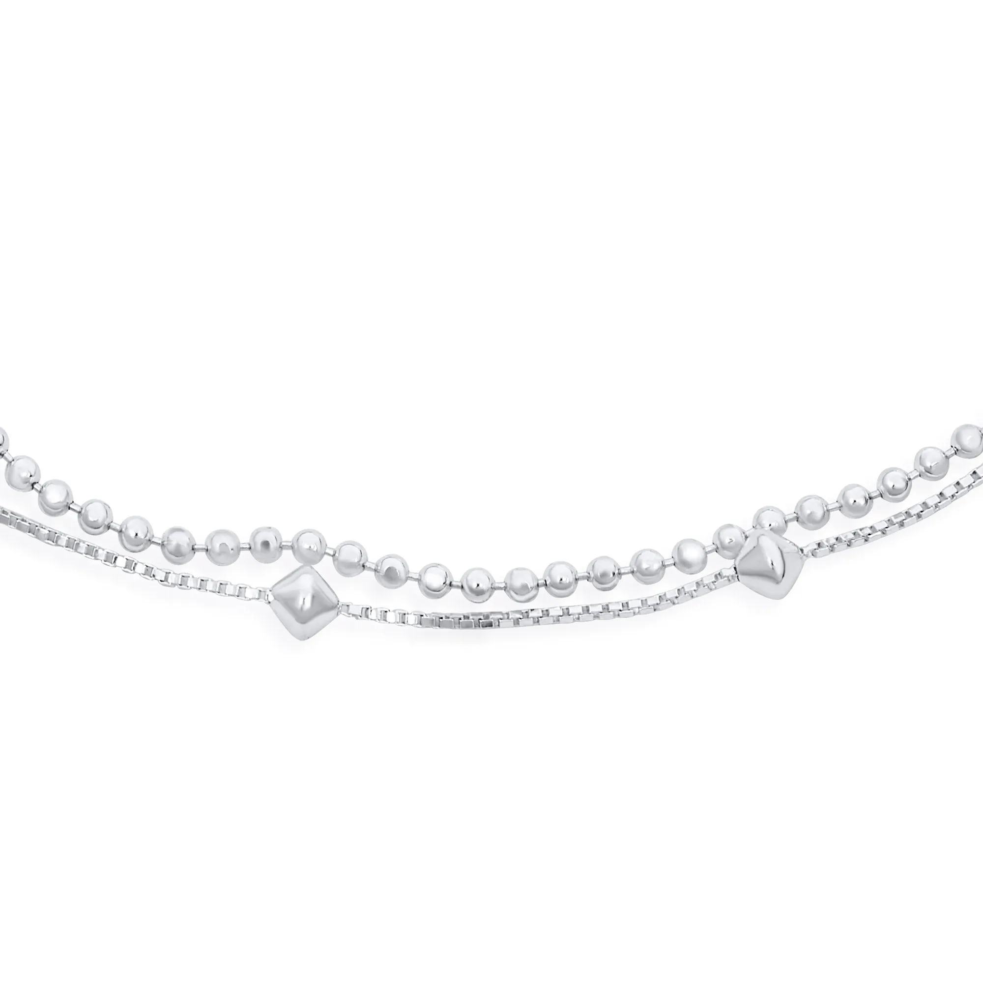 2-in-1 Sterling Silver Anklet Ankle Bracelet with Diamond Beads 9-10 Inch