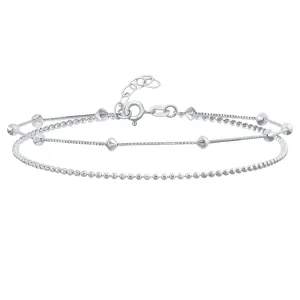 2-in-1 Sterling Silver Anklet Ankle Bracelet with Diamond Beads 9-10 Inch