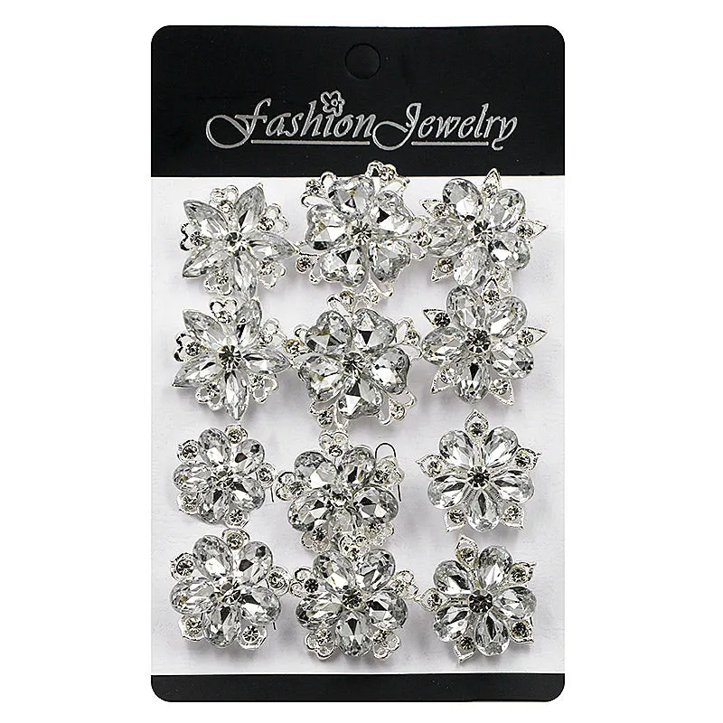 60 Pcs of Gold Rhinestone Flower Brooch WBR-049