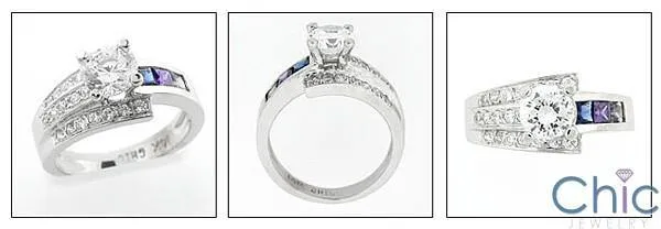 .75 Round Center Channel and Pave Cubic Zirconia 14K White Gold Ring