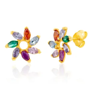 9ct Yellow Gold Multi Colour Gemstone Flower Studs