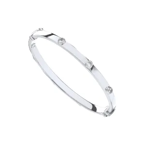 9K White Gold Hollow Oval Baby CZ Bangle