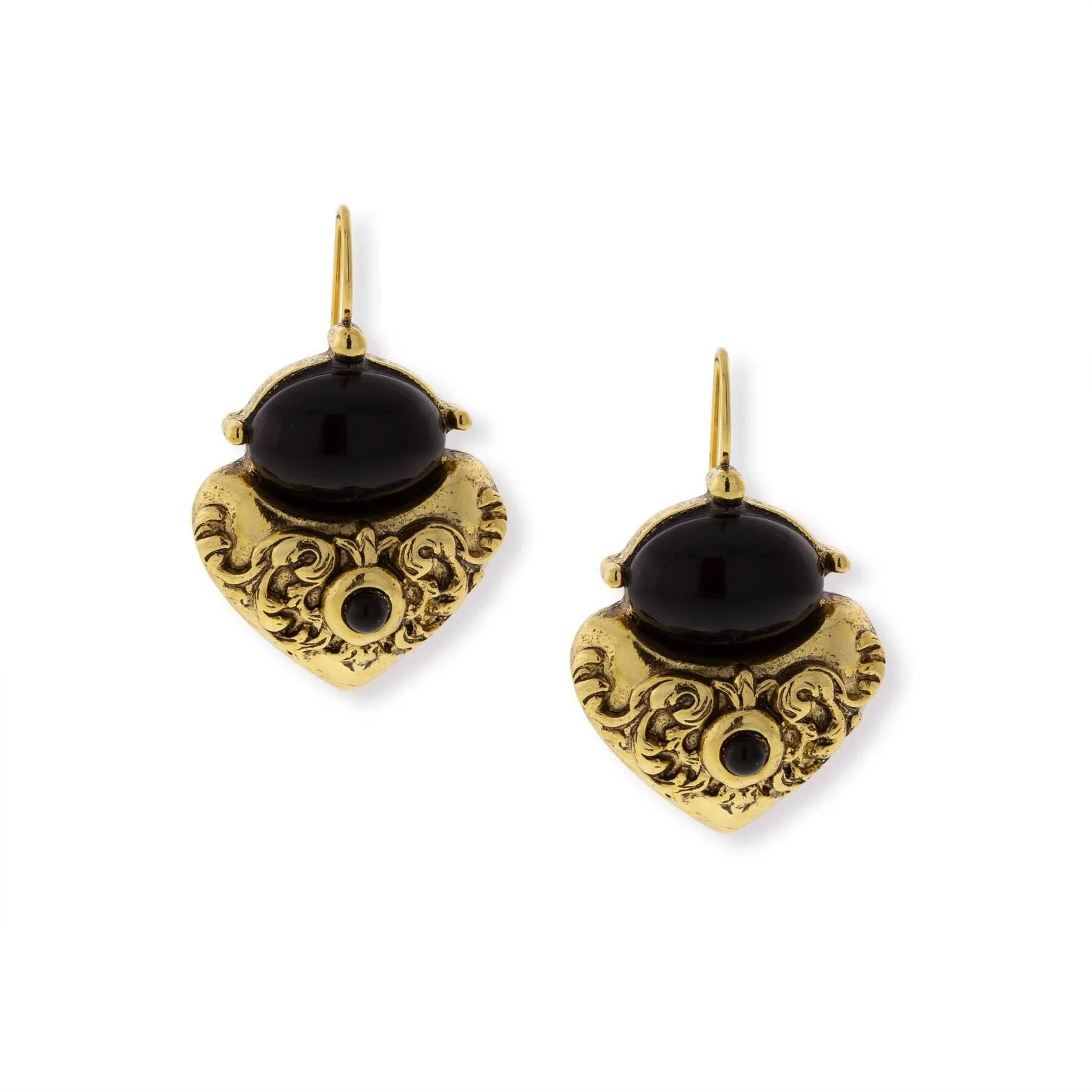 Antiquities Couture Black Corinthian Sculpted Heart Drop Earrings