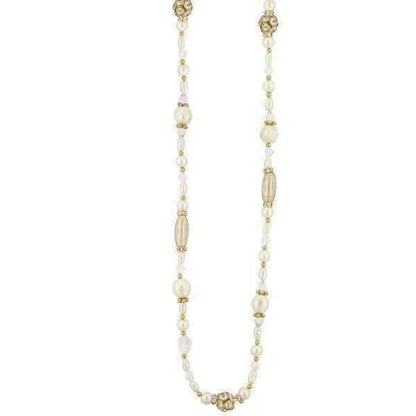 Antiquities Couture Faux Pearl And Crystal Rope Necklace 38"