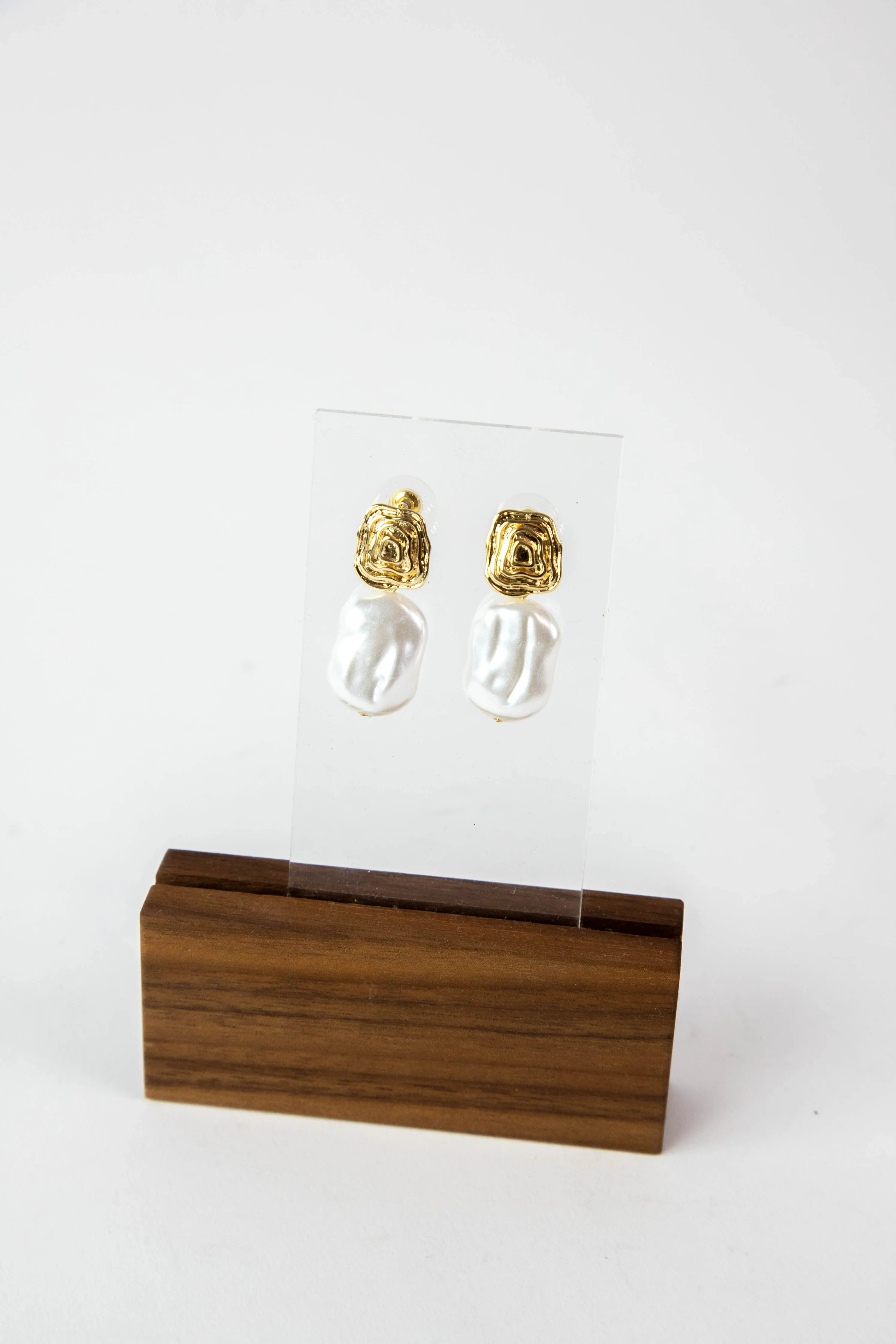 Baroque Pearl & Textured Square Drop Earrings, Cream/Gold