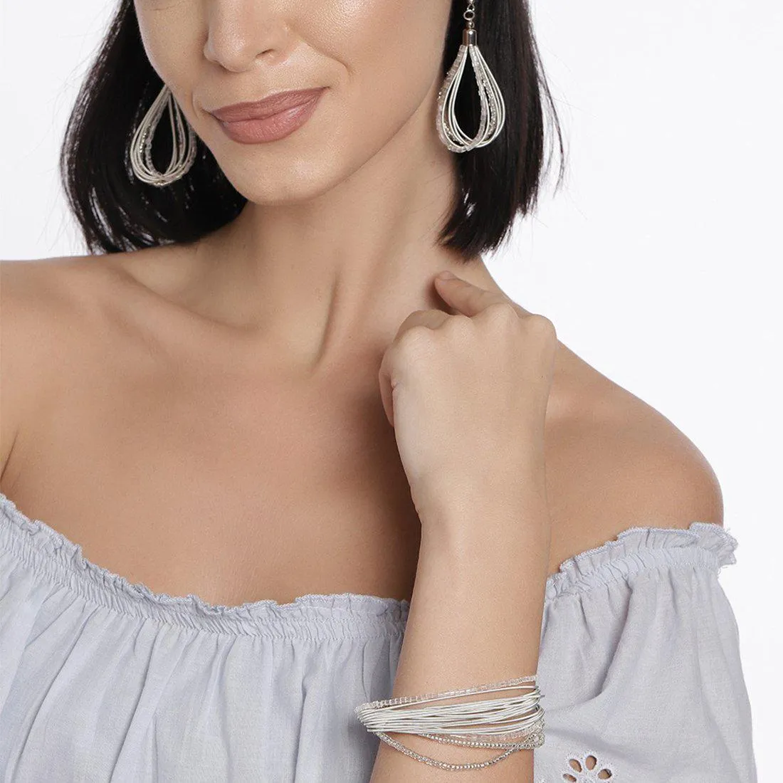 BEADED MULTI-STRAND EARRING & BRACELET SET