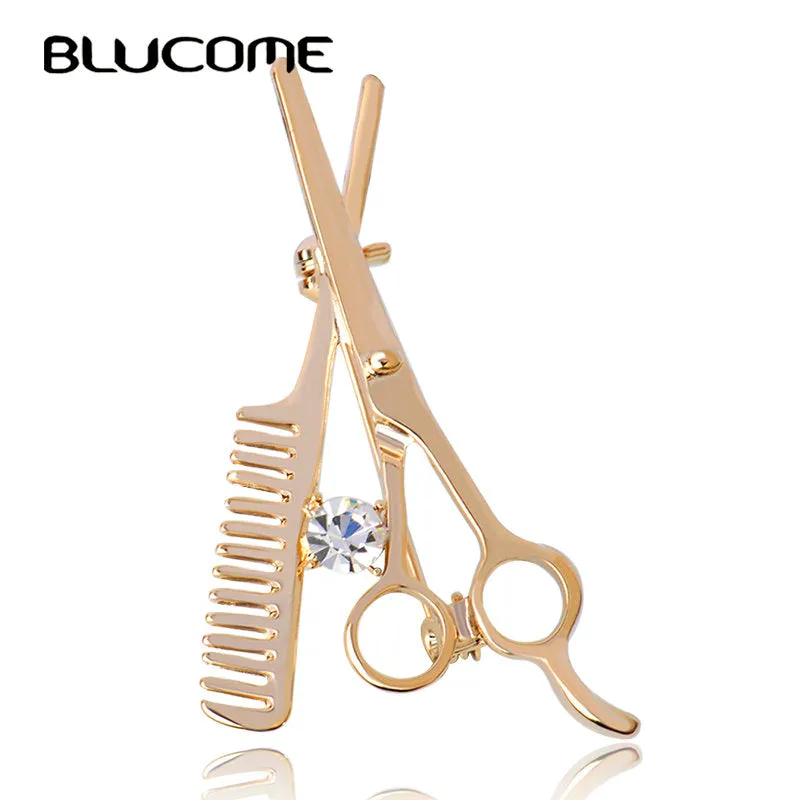 Blucome Comb Scissors Brooch Hat Collar Clips Bijoux Austrian Crystal Hijab Pins Up Brooches For Wedding Dress 2017 Girl Jewelry