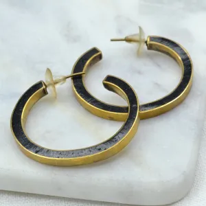 Bold Hoop Black and Brass Earrings