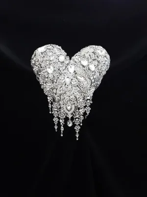 Brooch bouquet Heart shaped, trailing,cascading, jewel heart wedding bouquet. - Silver - Gold by Crystal wedding uk