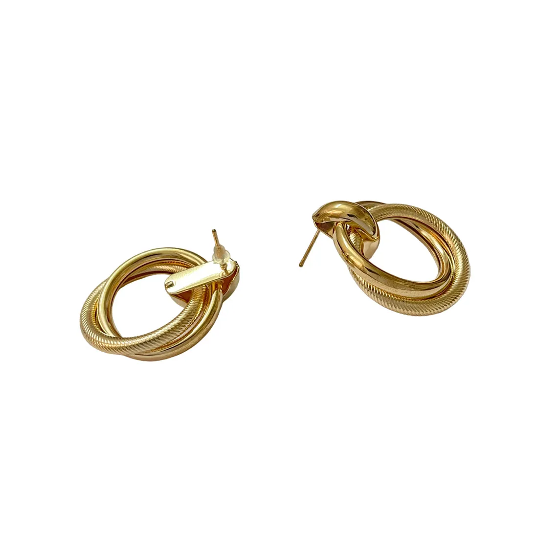 Contemporary Bold Gold-Toned Oversized Circular Layered Stud Earrings