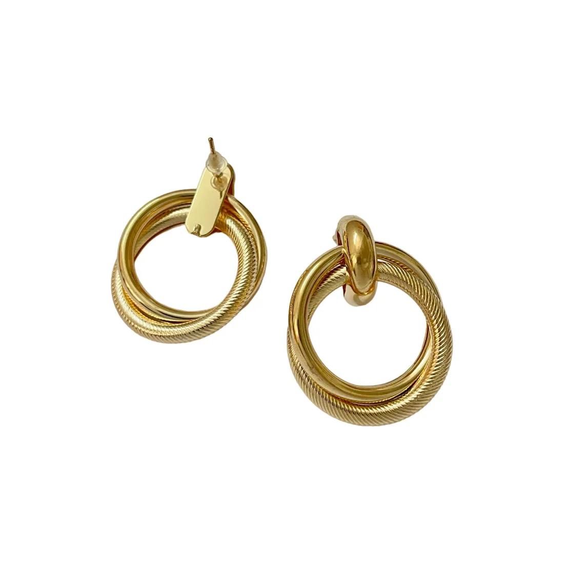 Contemporary Bold Gold-Toned Oversized Circular Layered Stud Earrings