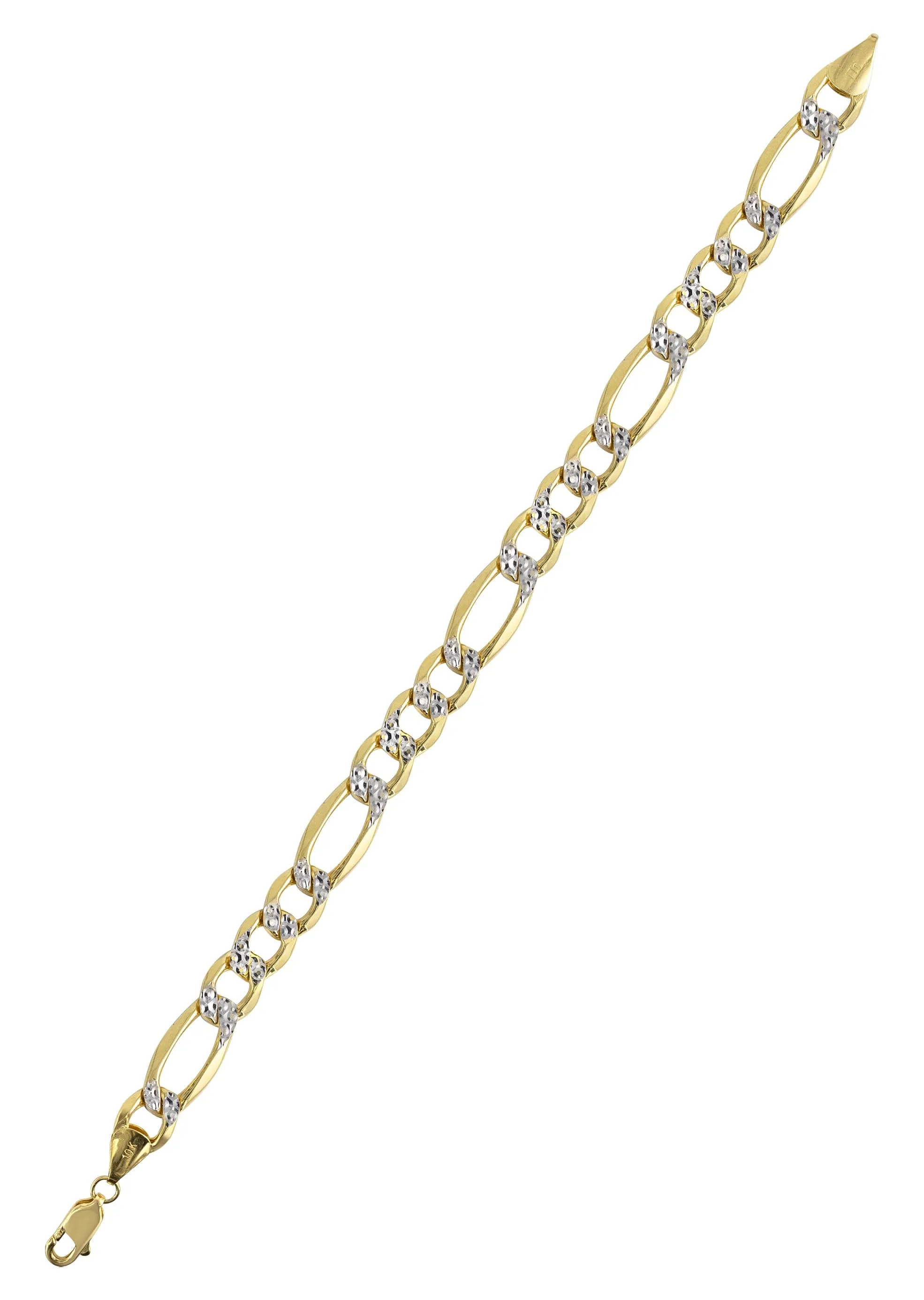 Diamond Cut Semi Solid  Mens Figaro Bracelet 10K/14K Yellow Gold