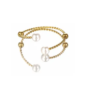 Double Twisted White Pearl Gold Rings JLTR0396