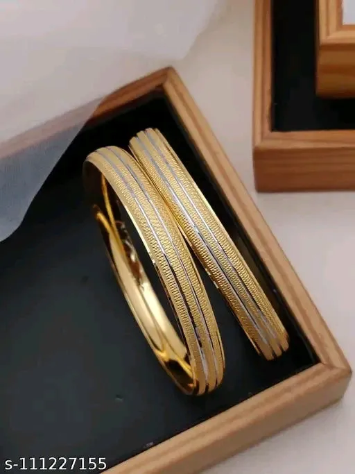 Elite Chunky Gold Plated Brass &amp; Copper Bangles Set