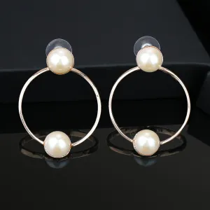 Estele Rose Gold Plated Bold Ring Pearl studded Earrings for women