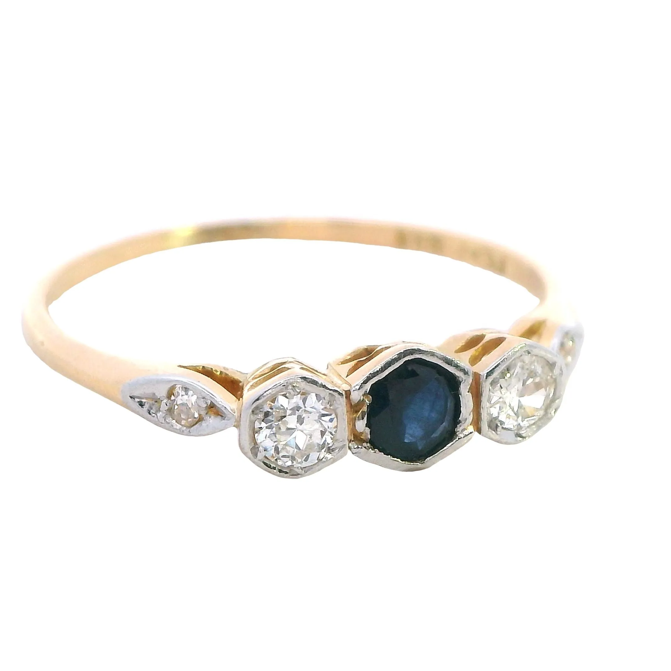 Exquisite Handmade Yellow Gold & Platinum Sapphire and Diamond Ring