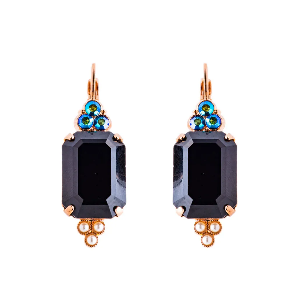 Extra Luxurious Emerald Cut with Trio Stone Cluster Leverback Earrings in "Rocky Road" *Custom*