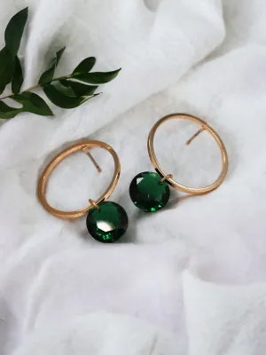 Faux Gold Large Hoop Stud Earrings With Deep Green