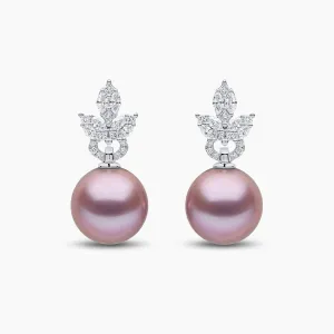 Glitz 18K Gold Pink Freshwater Pearl and Diamond Earrings