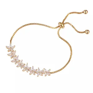 Gold Delicate Flower CZ Crystal Toggle Bracelet