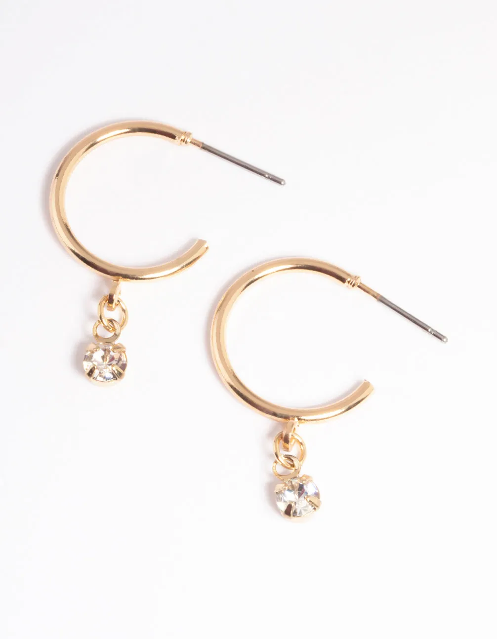 Gold Diamante Drop Hoop Earrings