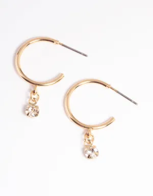 Gold Diamante Drop Hoop Earrings