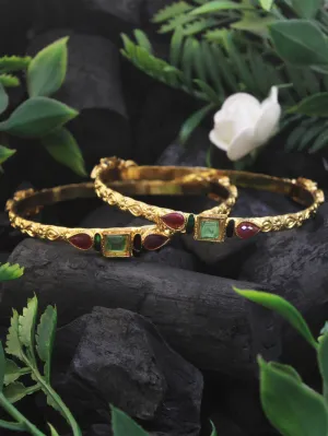 Gold Forming Green & Red Stone Bangles for Women