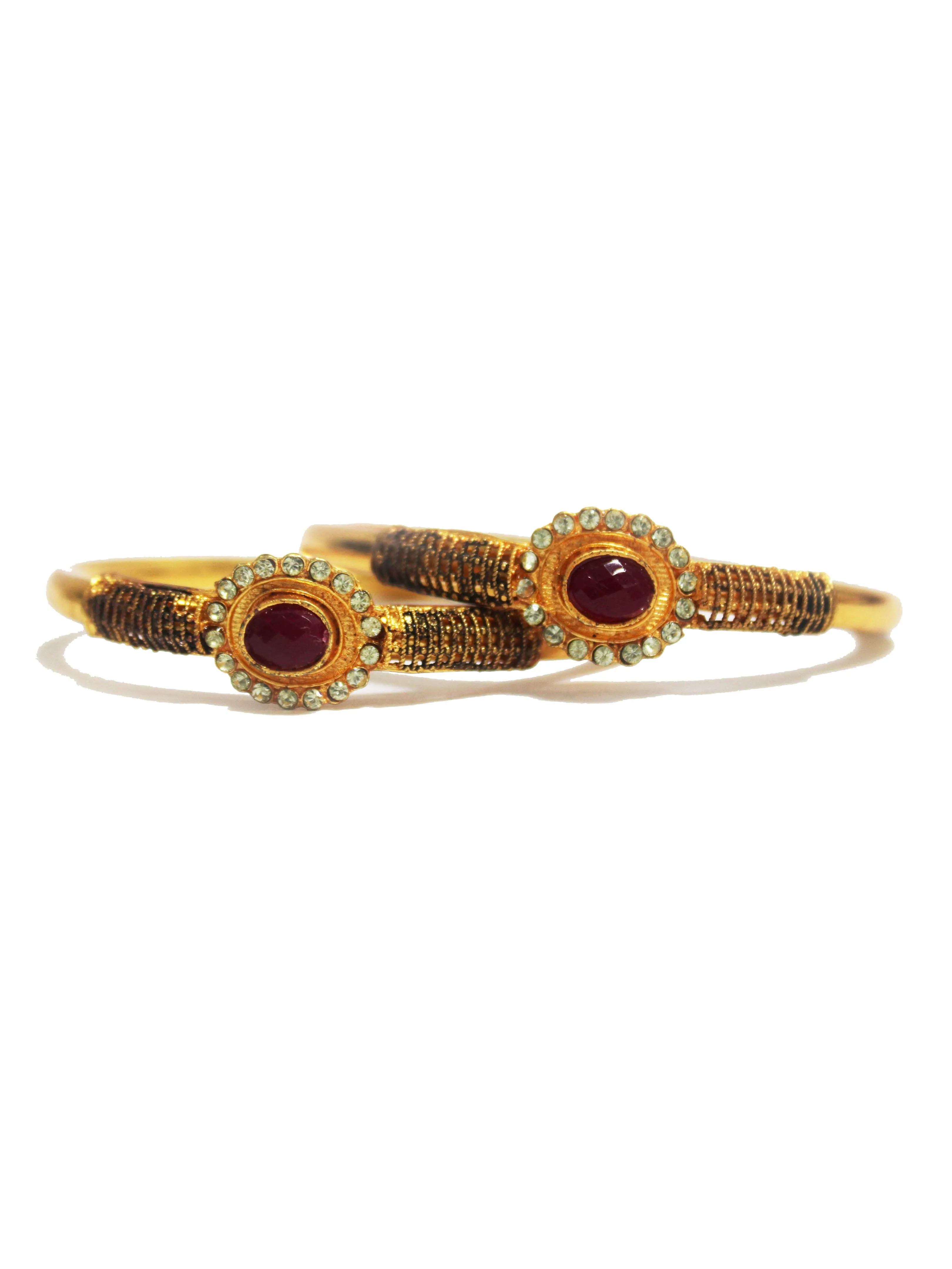 Gold Forming Red Stone Bangles for Women