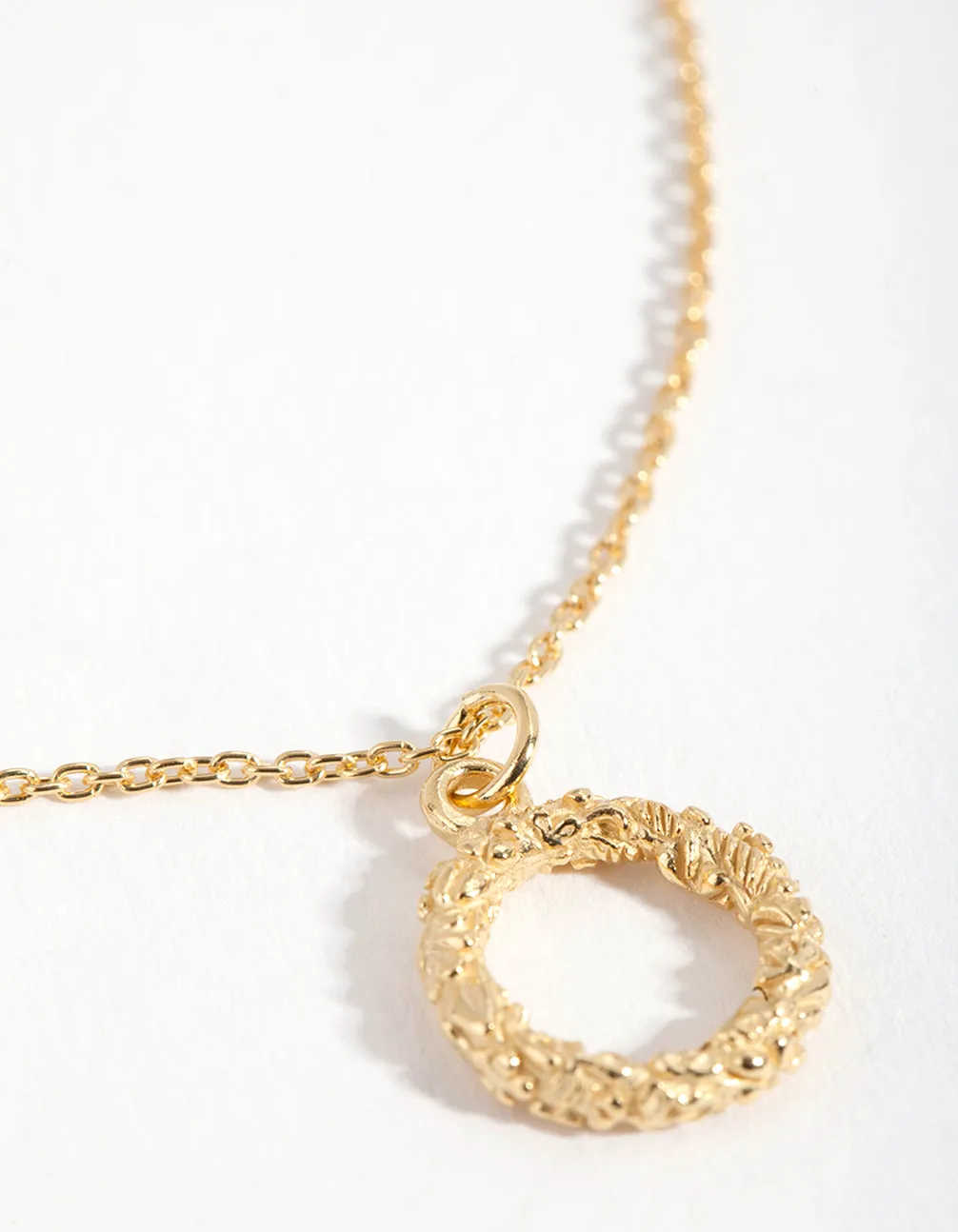 Gold Plated Sterling Silver Floral Open Circle Necklace