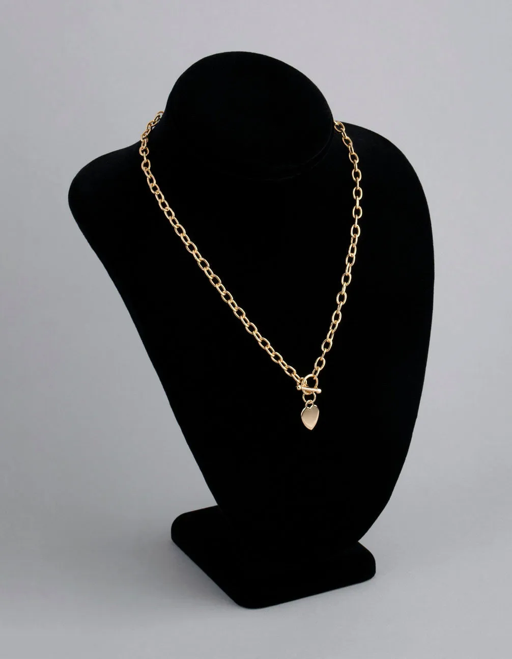 Gold Plated Sterling Silver Heart T&O Oval Chain Necklace