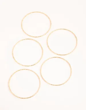 Gold Plated Thin Textured Bangle 5-Pack