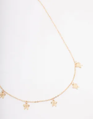 Gold Textured Butterfly Droplet Necklace