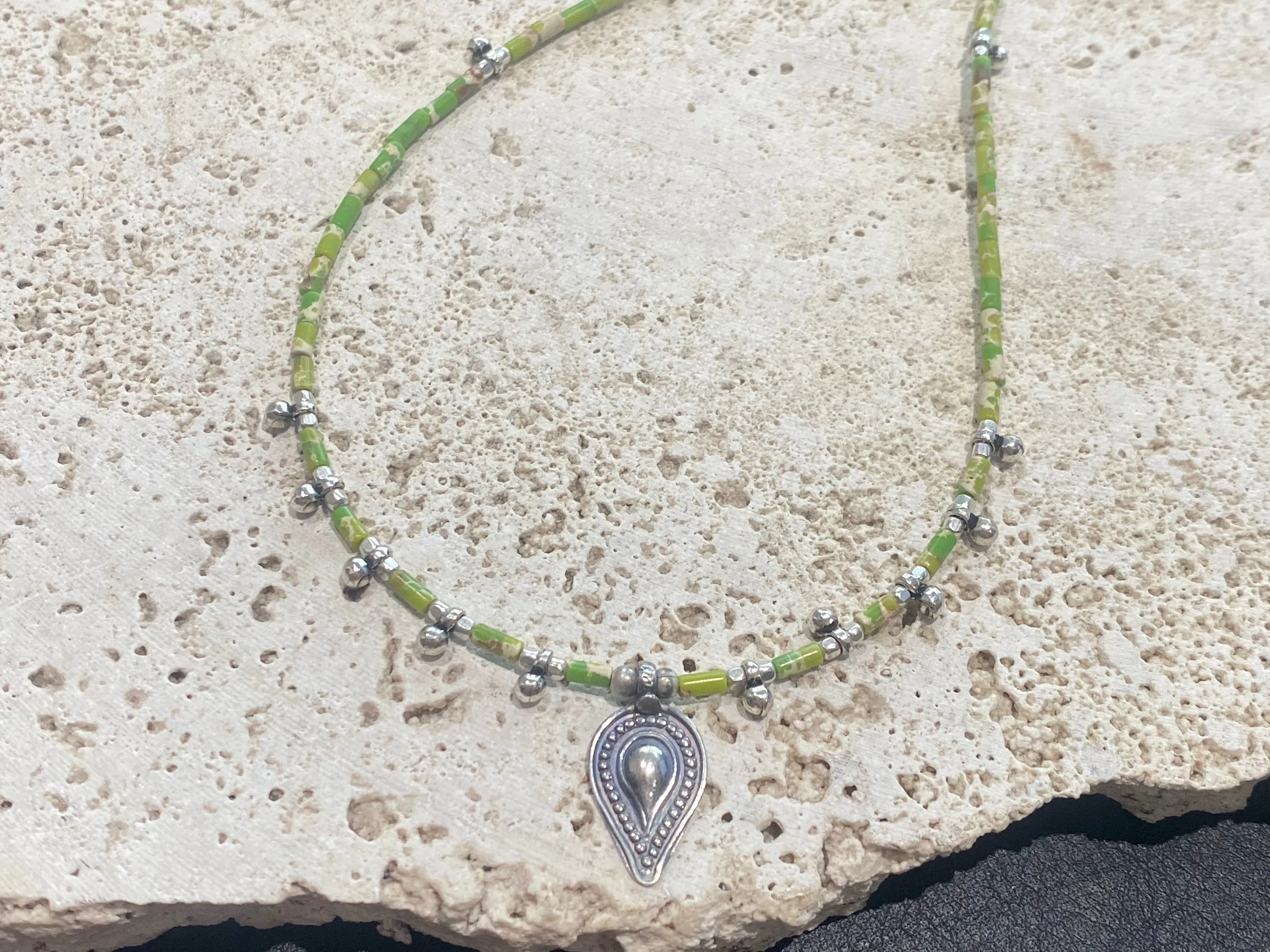 Green Jasper and Rajasthani Silver Necklace