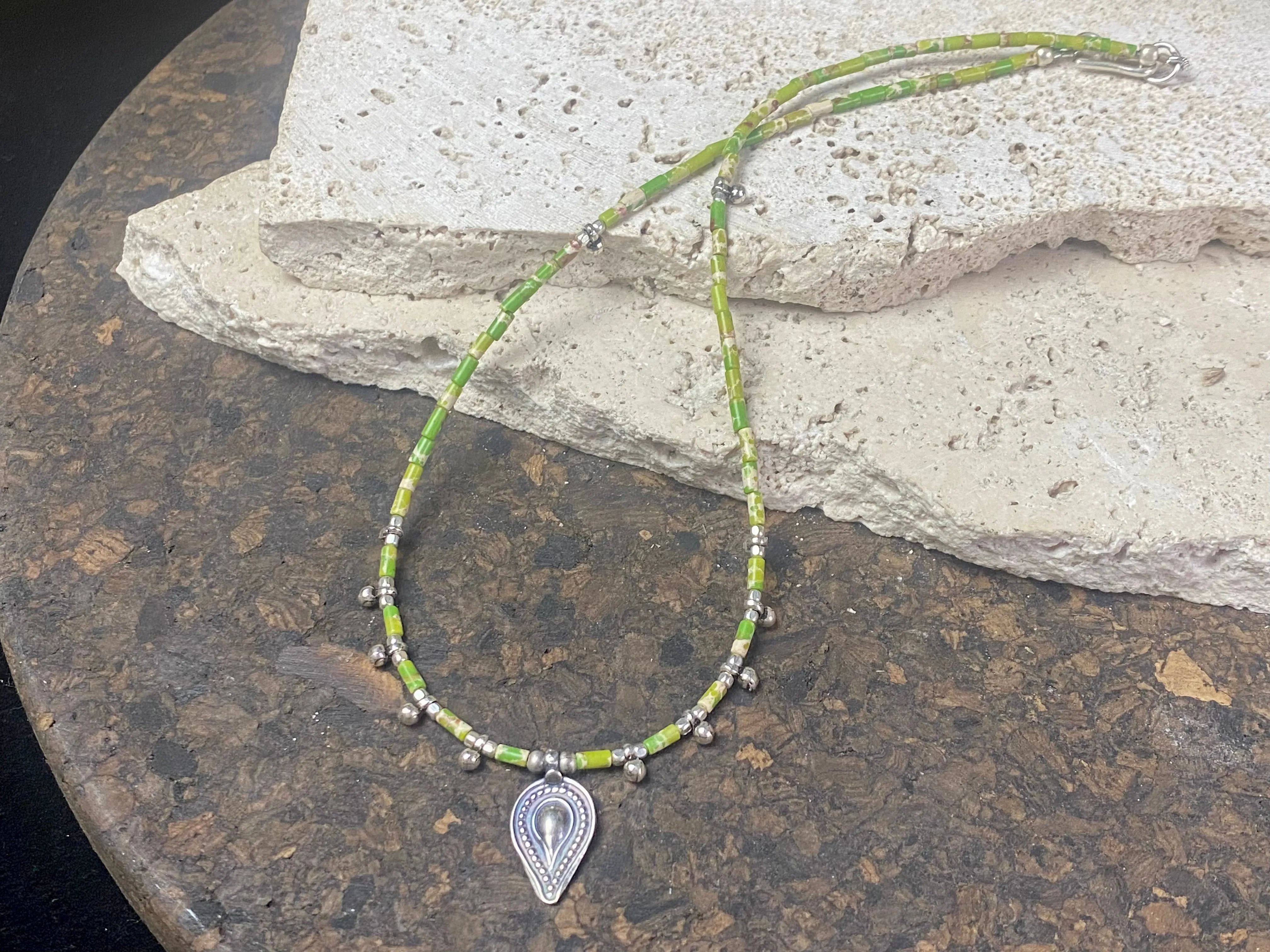 Green Jasper and Rajasthani Silver Necklace