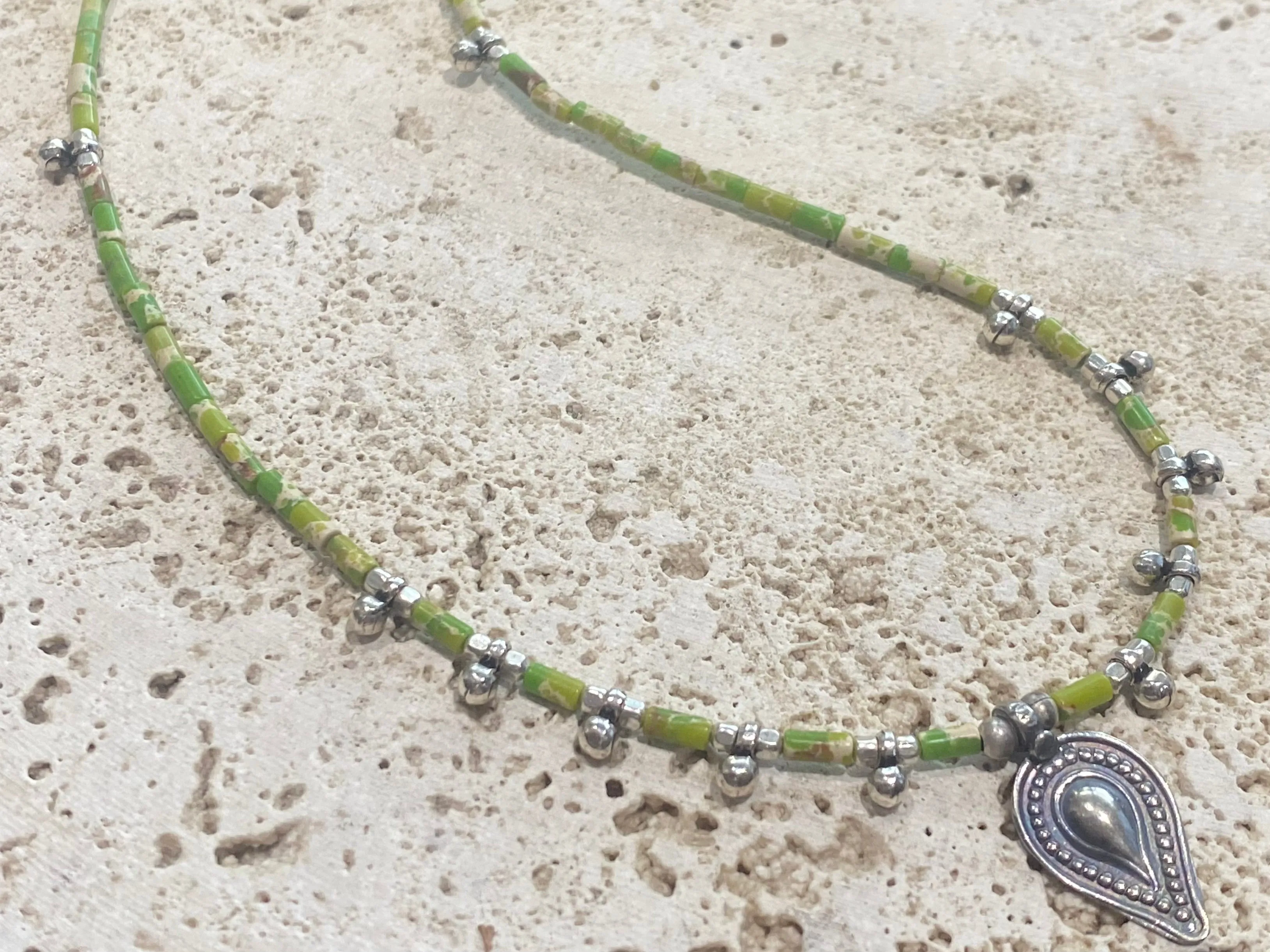 Green Jasper and Rajasthani Silver Necklace