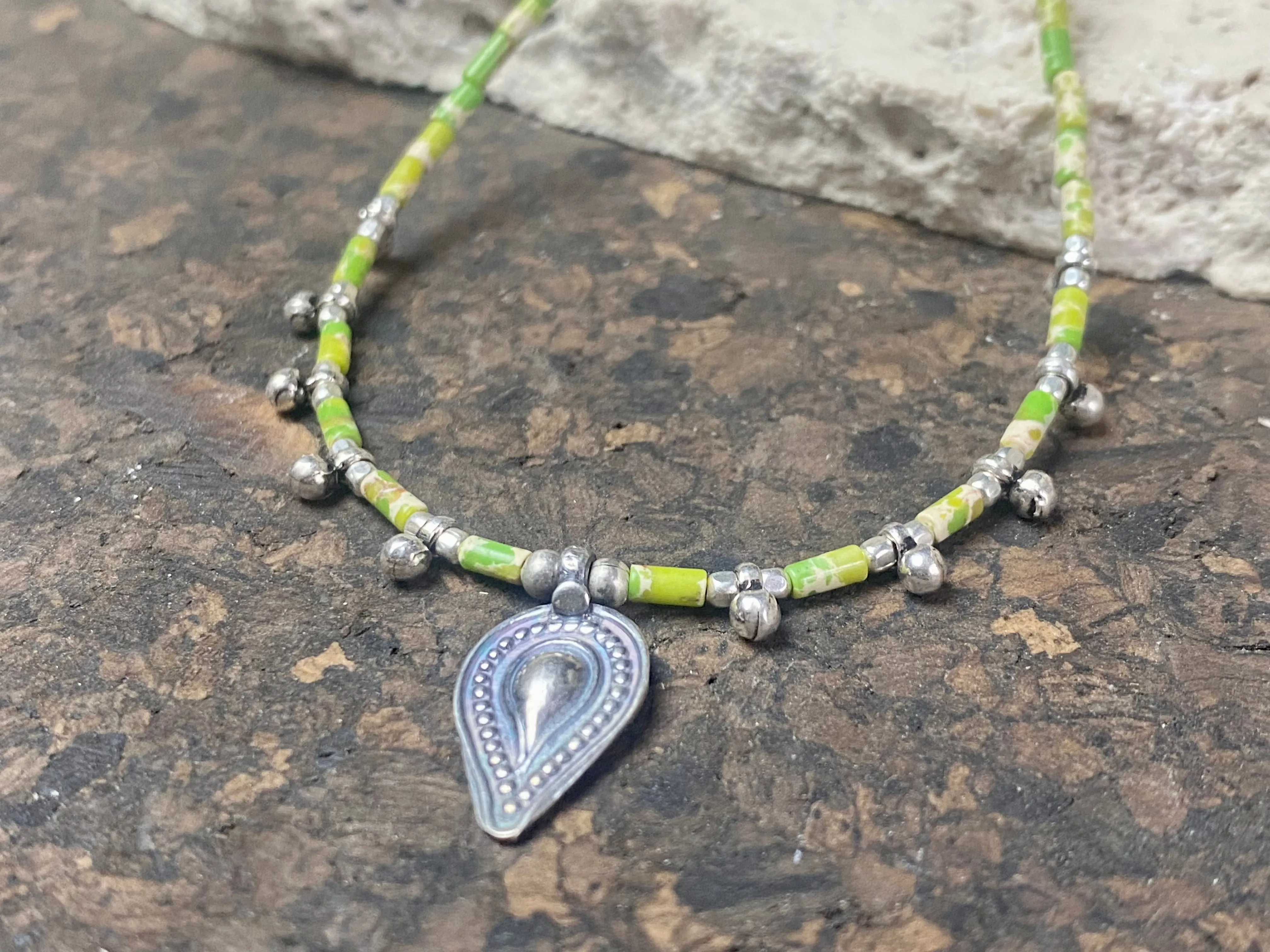 Green Jasper and Rajasthani Silver Necklace