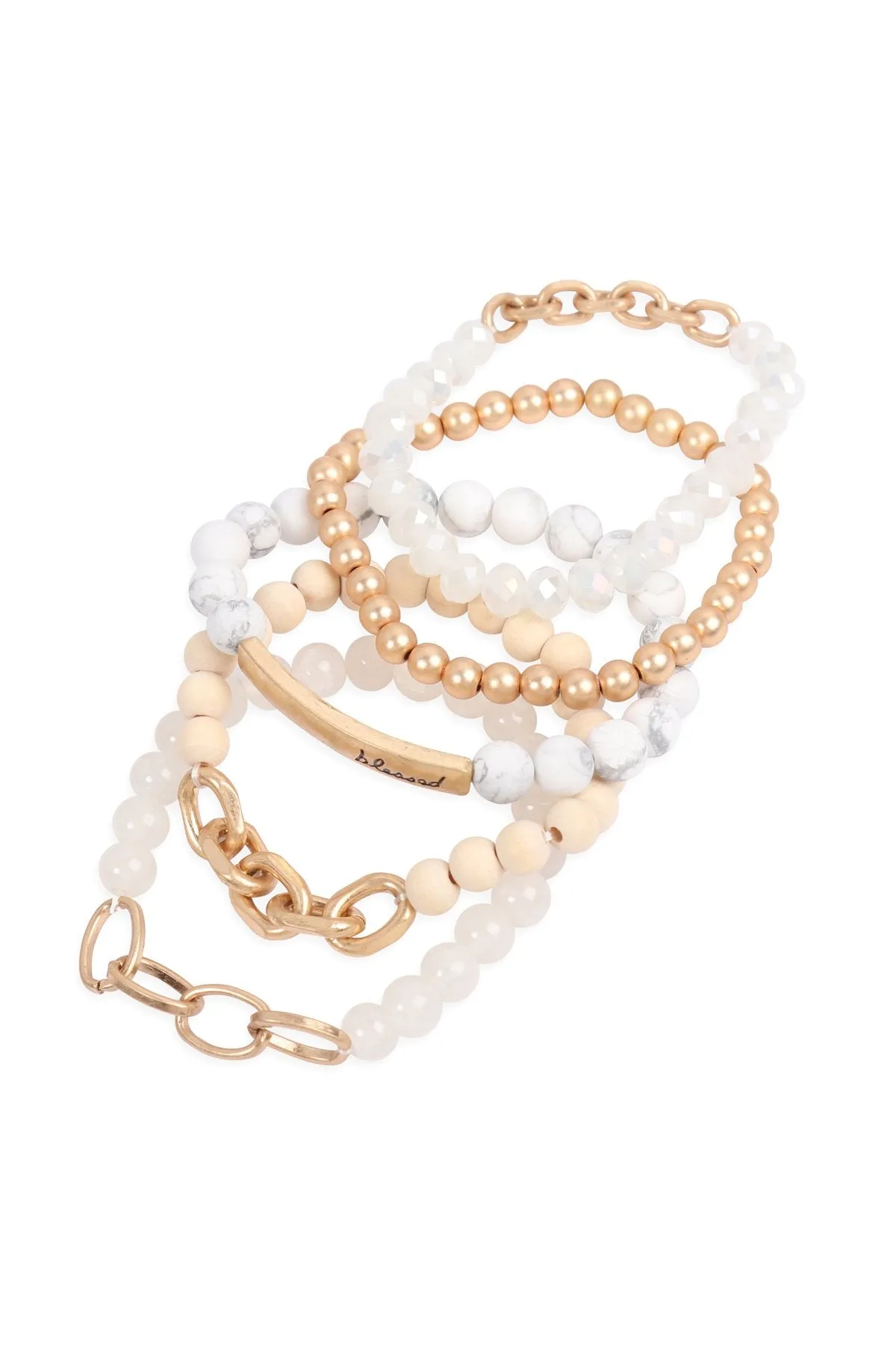 Hdb2996 - "Blessed" Charm Multiline Beaded Bracelet