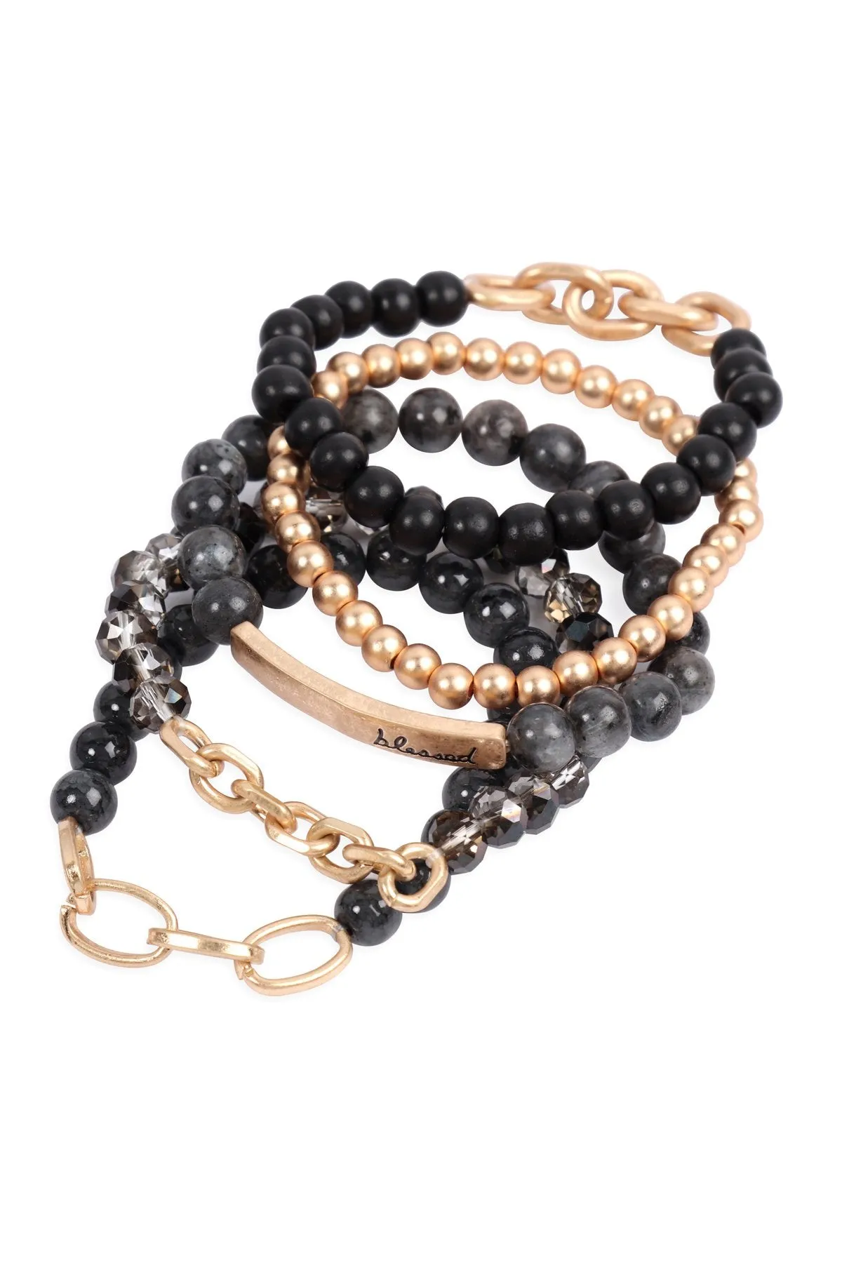 Hdb2996 - "Blessed" Charm Multiline Beaded Bracelet