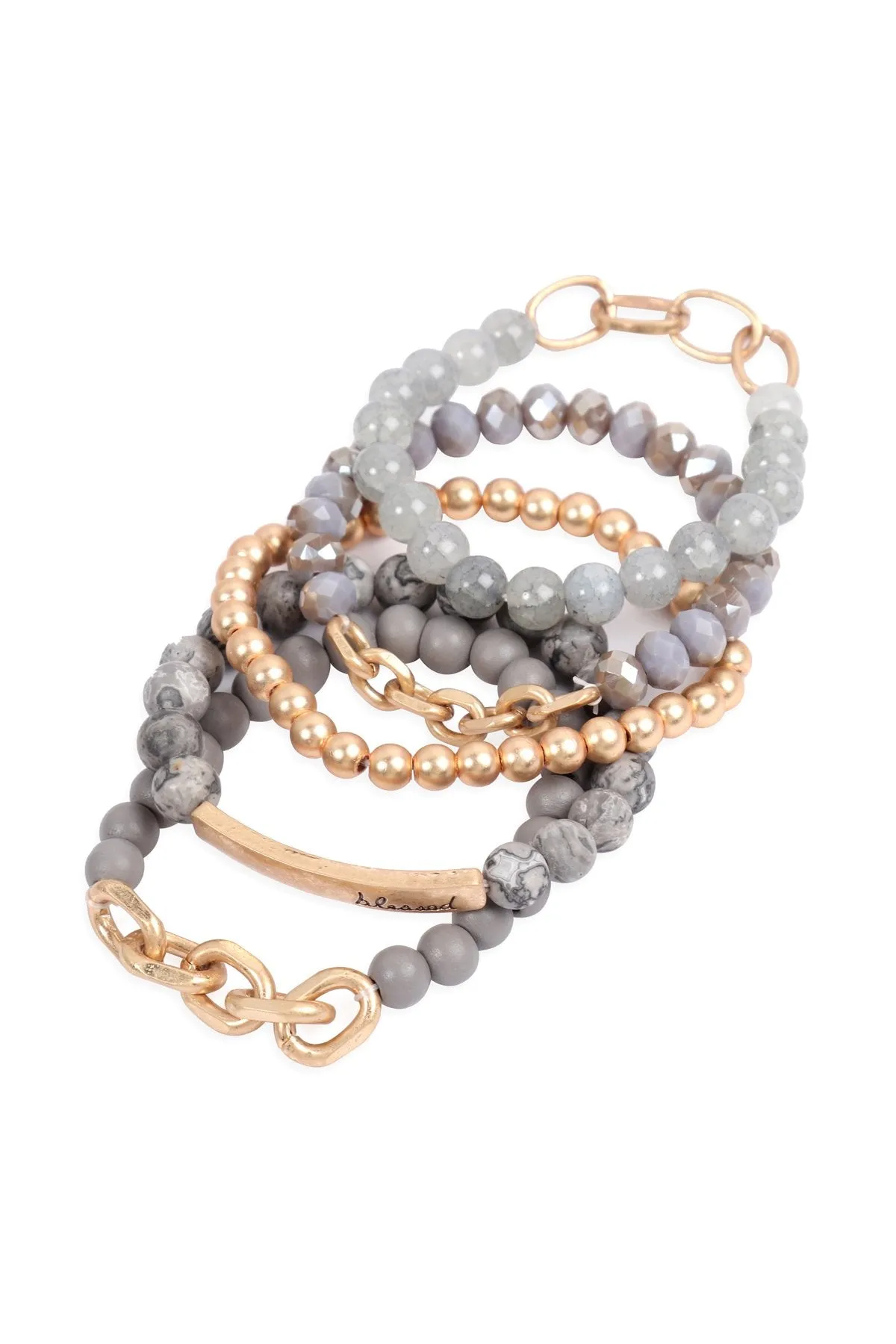 Hdb2996 - "Blessed" Charm Multiline Beaded Bracelet