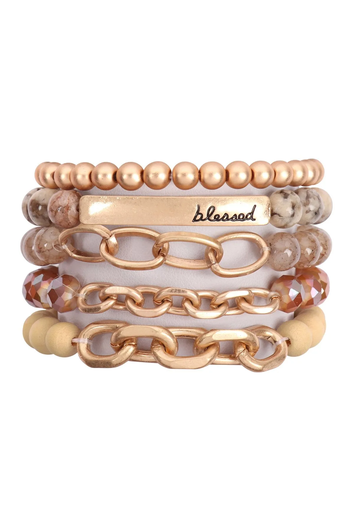 Hdb2996 - "Blessed" Charm Multiline Beaded Bracelet