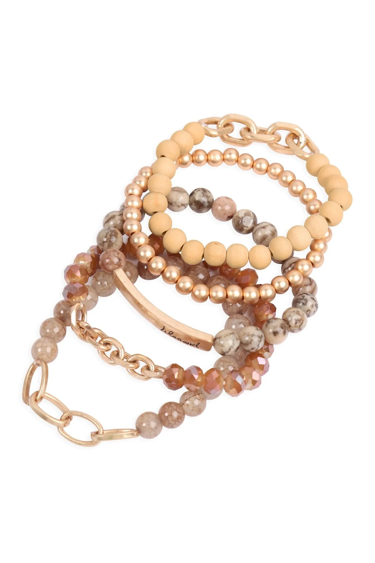 Hdb2996 - "Blessed" Charm Multiline Beaded Bracelet